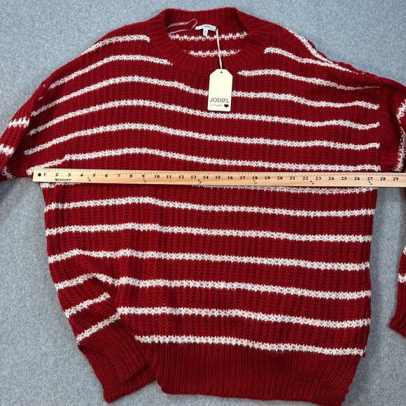 Jodifl Striped Oversize Knit Sweater Women's Large Red/White Crew Neck New - Picture 9 of 10